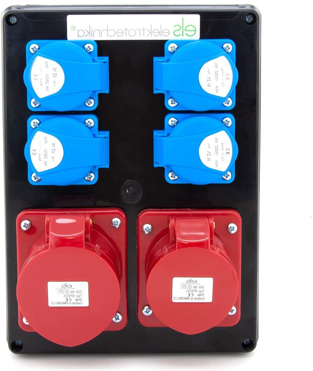Bouwstroomverdeler - Wandverdeler Stroom - Werkplaats Stroom - IP54 Waterdicht - 4x 230V 1x 16A 1x 32A - Zwart