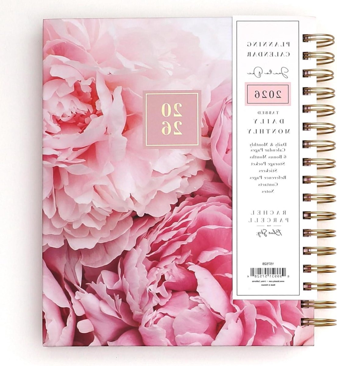 Dagelijkse en Maandelijkse Planner - Agenda Kalender - Jaar Plannen - Harde Kaft Gelamineerde Tabs - 7" x 9" - Pioen