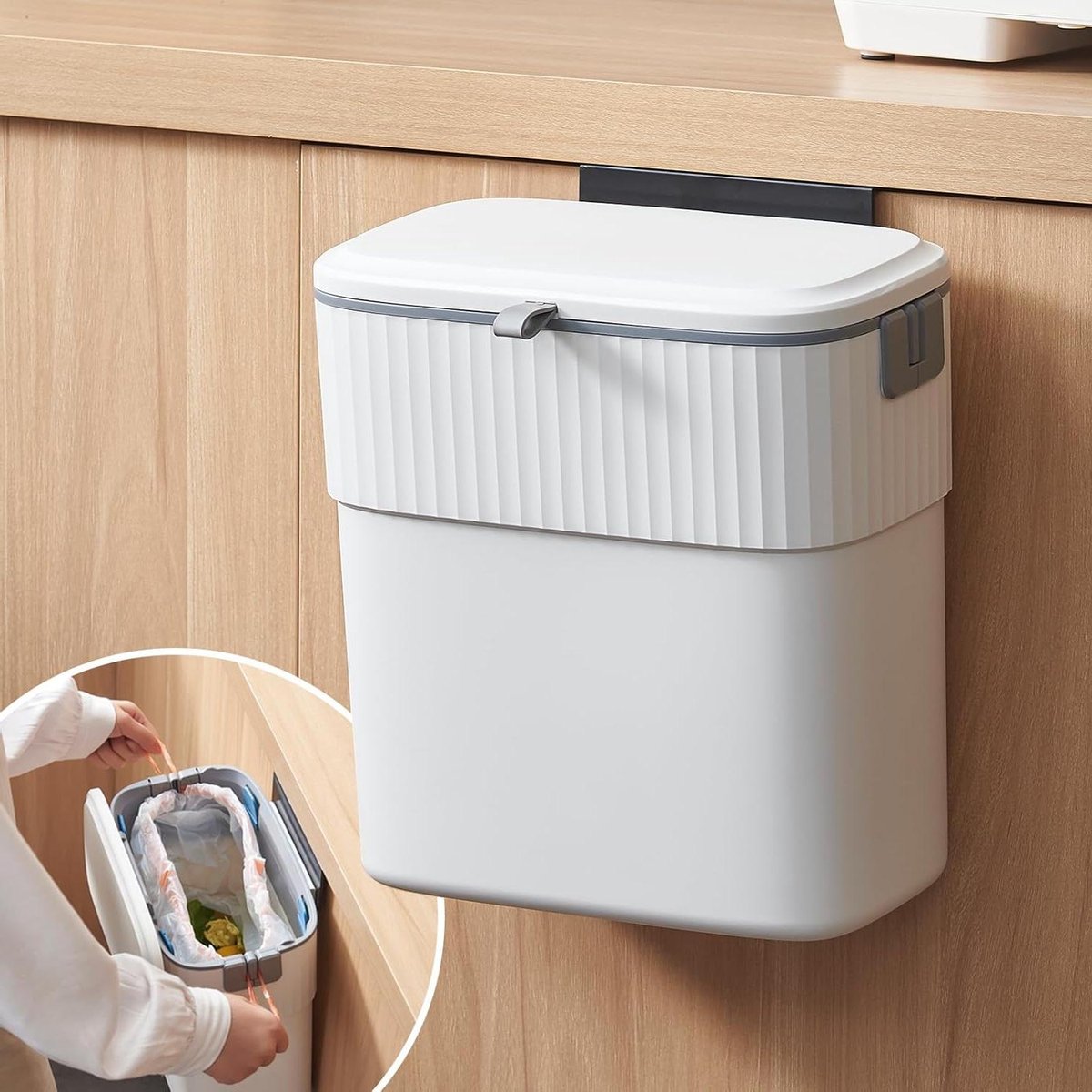 Hanging Trash Can - Keuken Afvalbak - Afval Beheren - Met Deksel - 2.3 Gallon - White