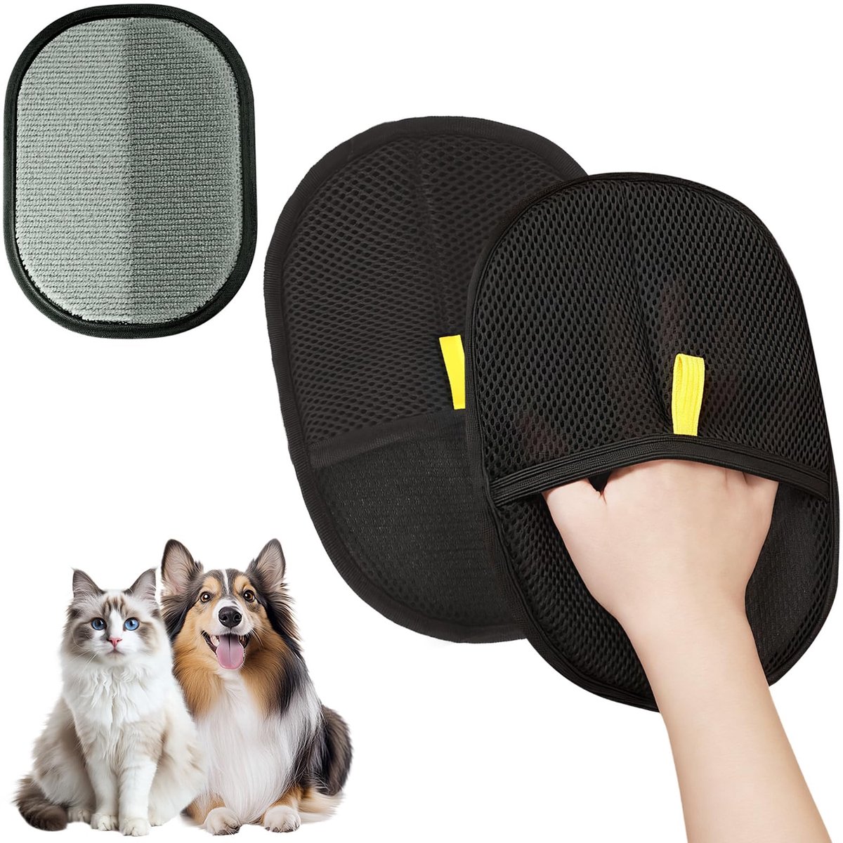 2 stuks bontmagneethandschoenen, antistatische handschoenen voor het verwijderen van dierenhaar, dubbelzijdige handschoenen voor het verzorgen van dieren voor kleding, banken