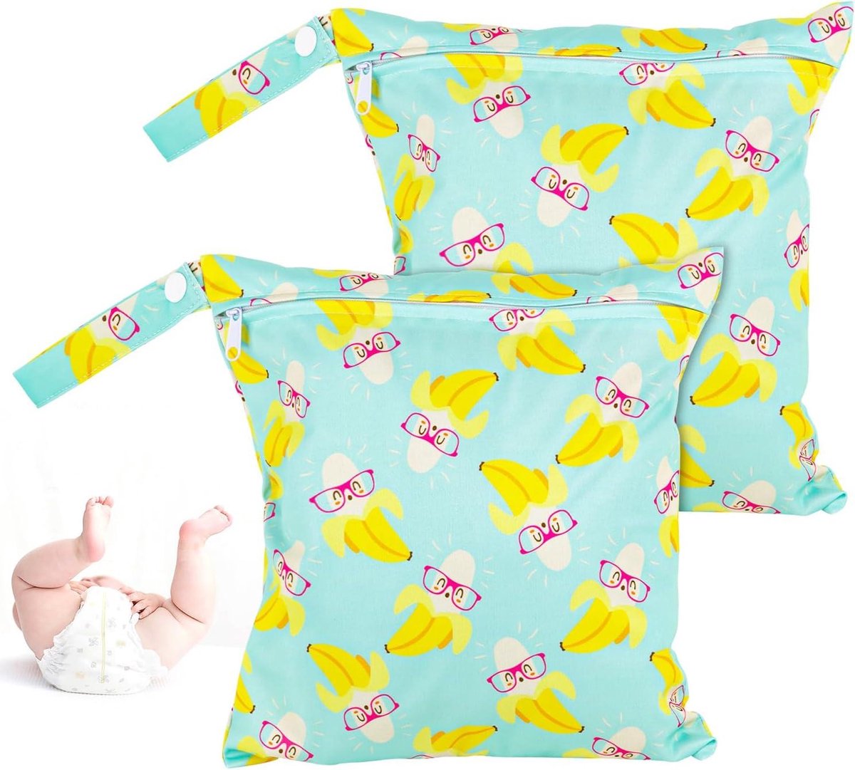 Washable Luiertas - Natte Tas Baby - Baby Verzorgen - Dubbel Laags TPU - 23.8 x 22.4 cm - Banaan