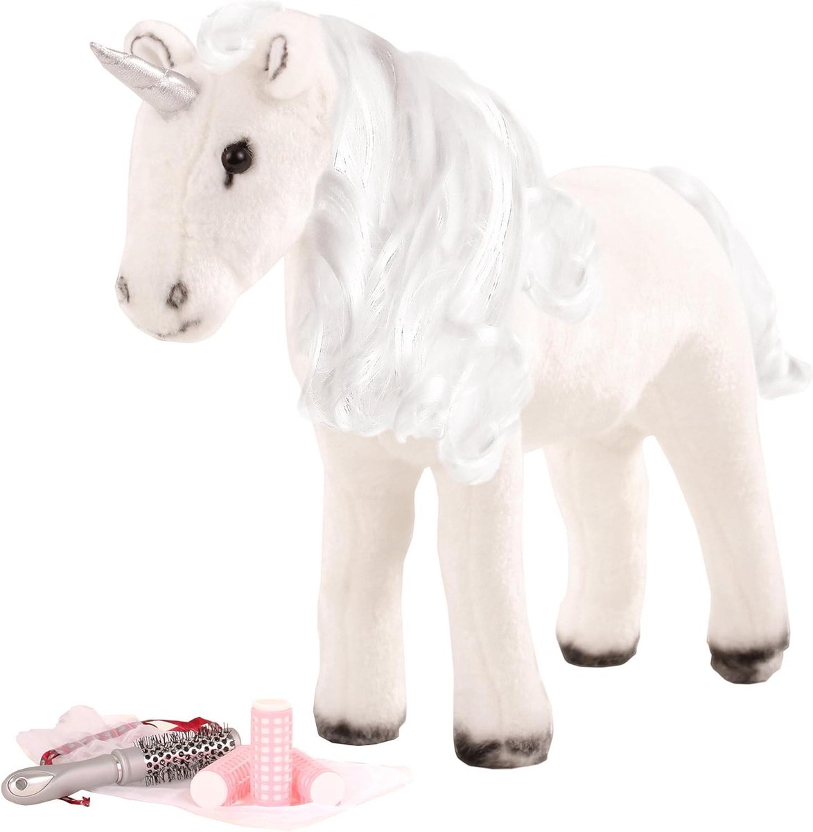 Pluche Eenhoorn - Kameel Poppetje - Kinderen Spelen - Met Borstel En Krulspelden - Tot 50 cm - Multicolor