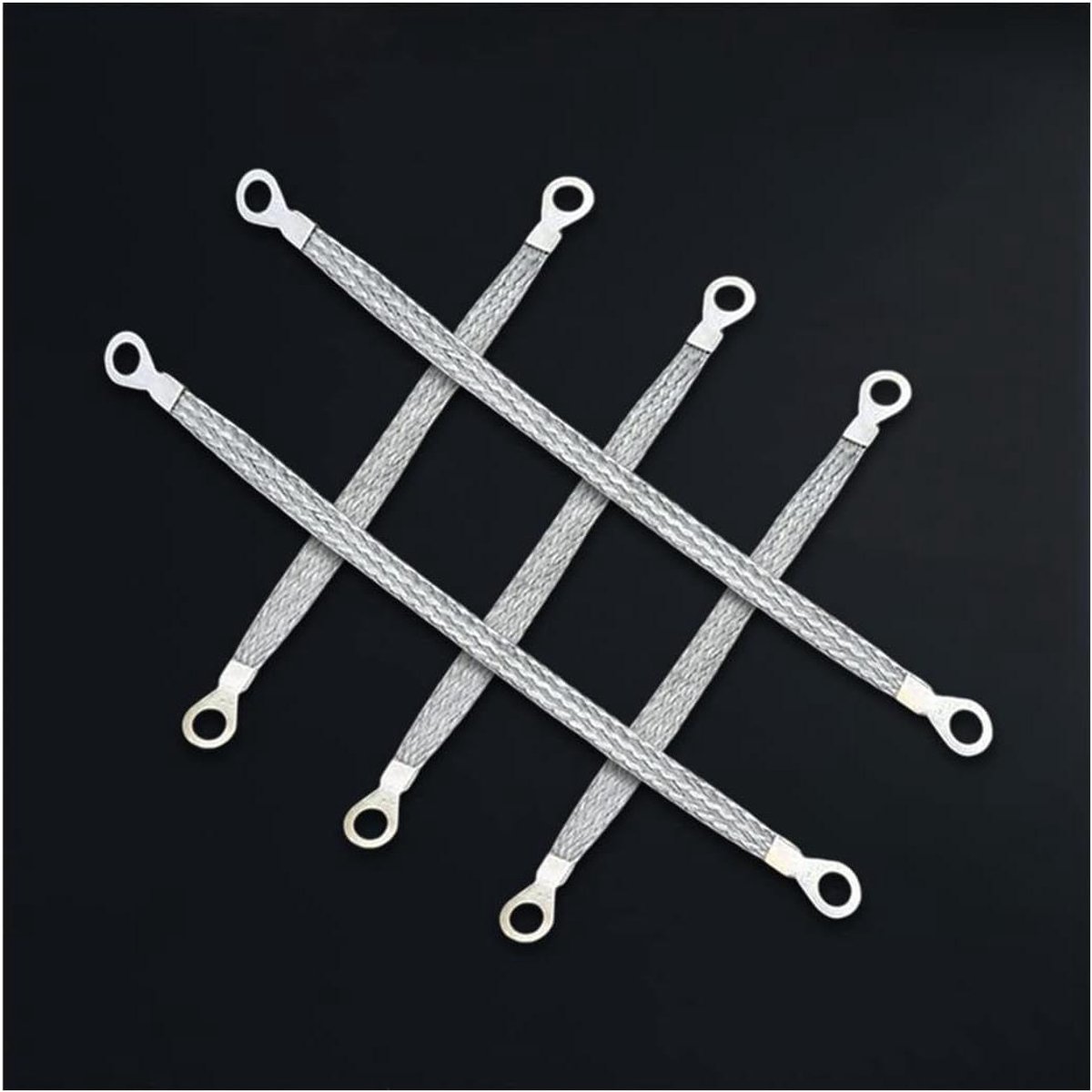 Massaband Set - Aardingskabel Motor - Voertuig Aarden - Gevlochten Vertind Koper - 5 stuks 33x1.3cm - Zilver