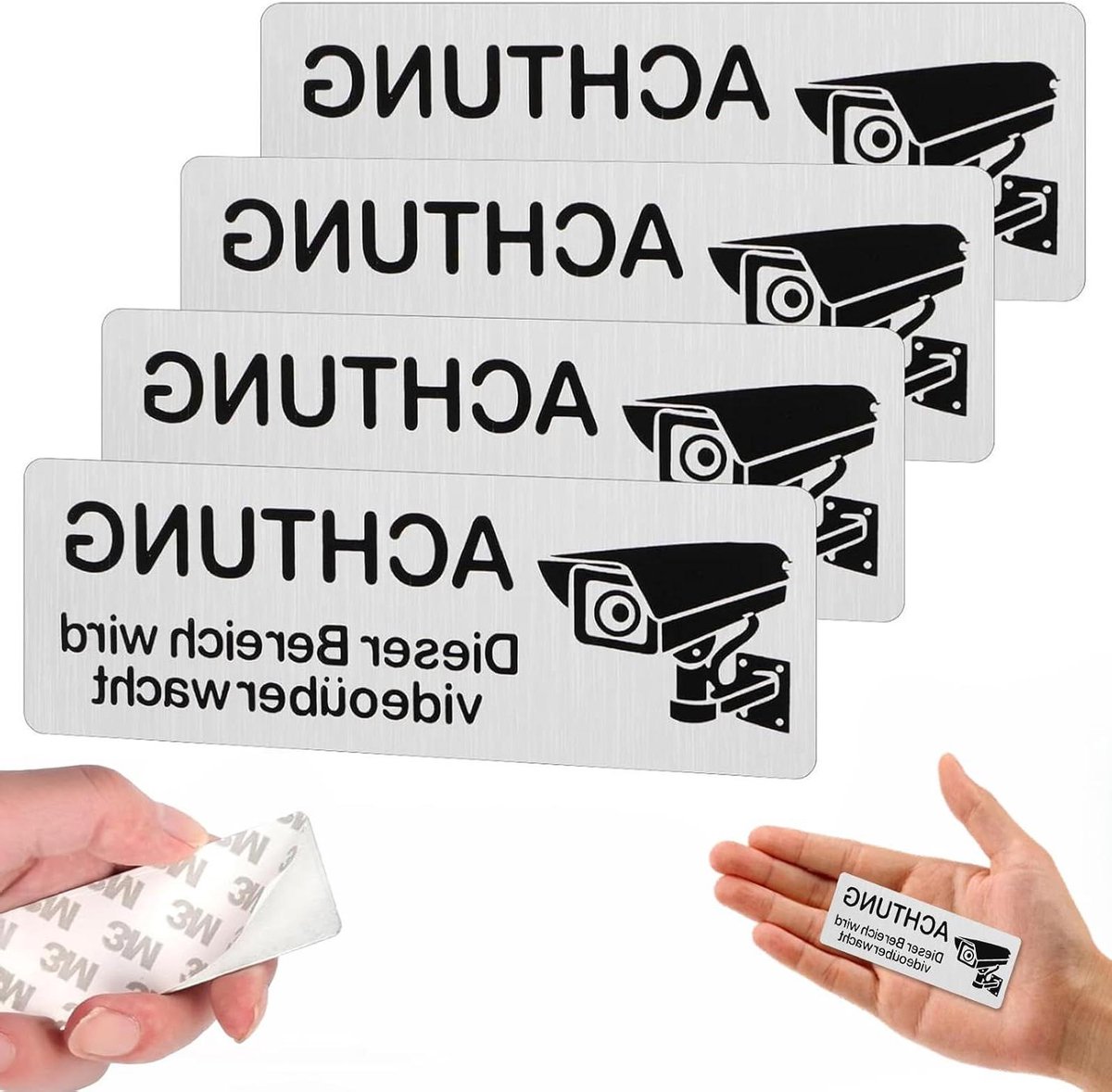 Waarschuwingsborden Bewaakt Object - Veiligheidsstickers Camera - Beveiliging Woning - Waterdicht PVC Materiaal - 8.5 x 3 cm - Zilver