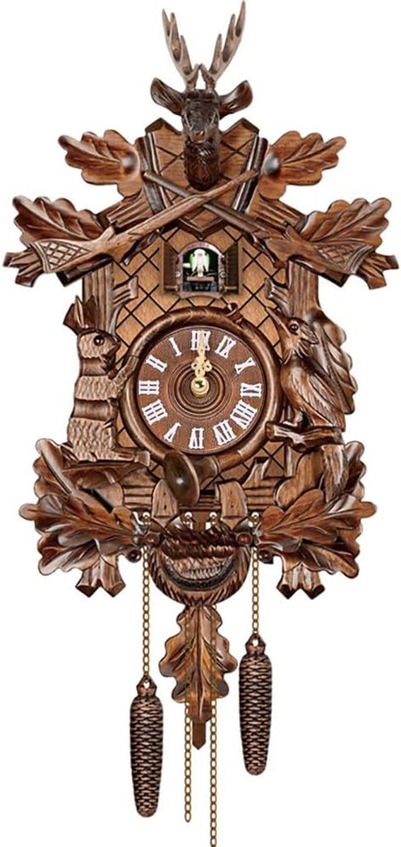 Houten Koekoeksklok - Wandklok Vogelklok - Tijdweergave Huis - Realistisch Huisontwerp - 25 x 48 cm - Houtkleur