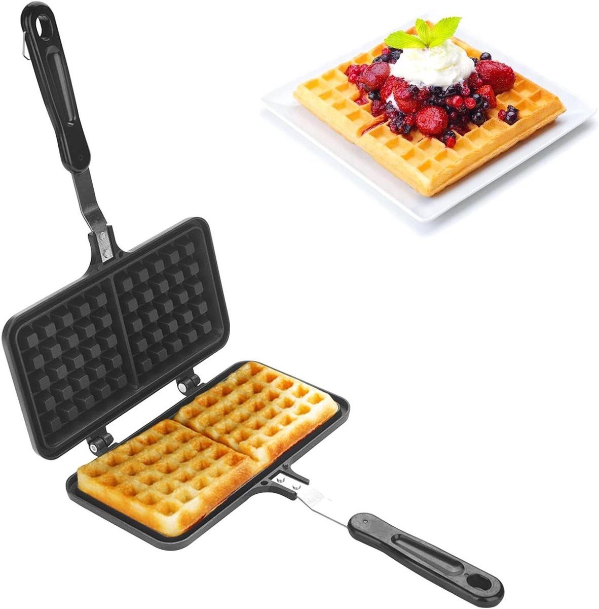 Dubbel Wafelijzer - Wafelpan Dubbele Kop Wafelmaker - Wafels Bakken - Antiaanbaklaag - 345 x 23 x 4 cm - Zwart