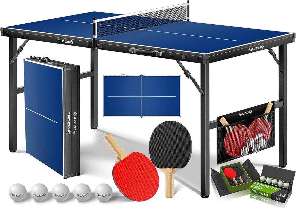 Tafeltennistafel Mini - Indoor Outdoor Tafel - Sportief Spel - Inklapbaar Kofferdesign - 153 x 76 cm - Blauw