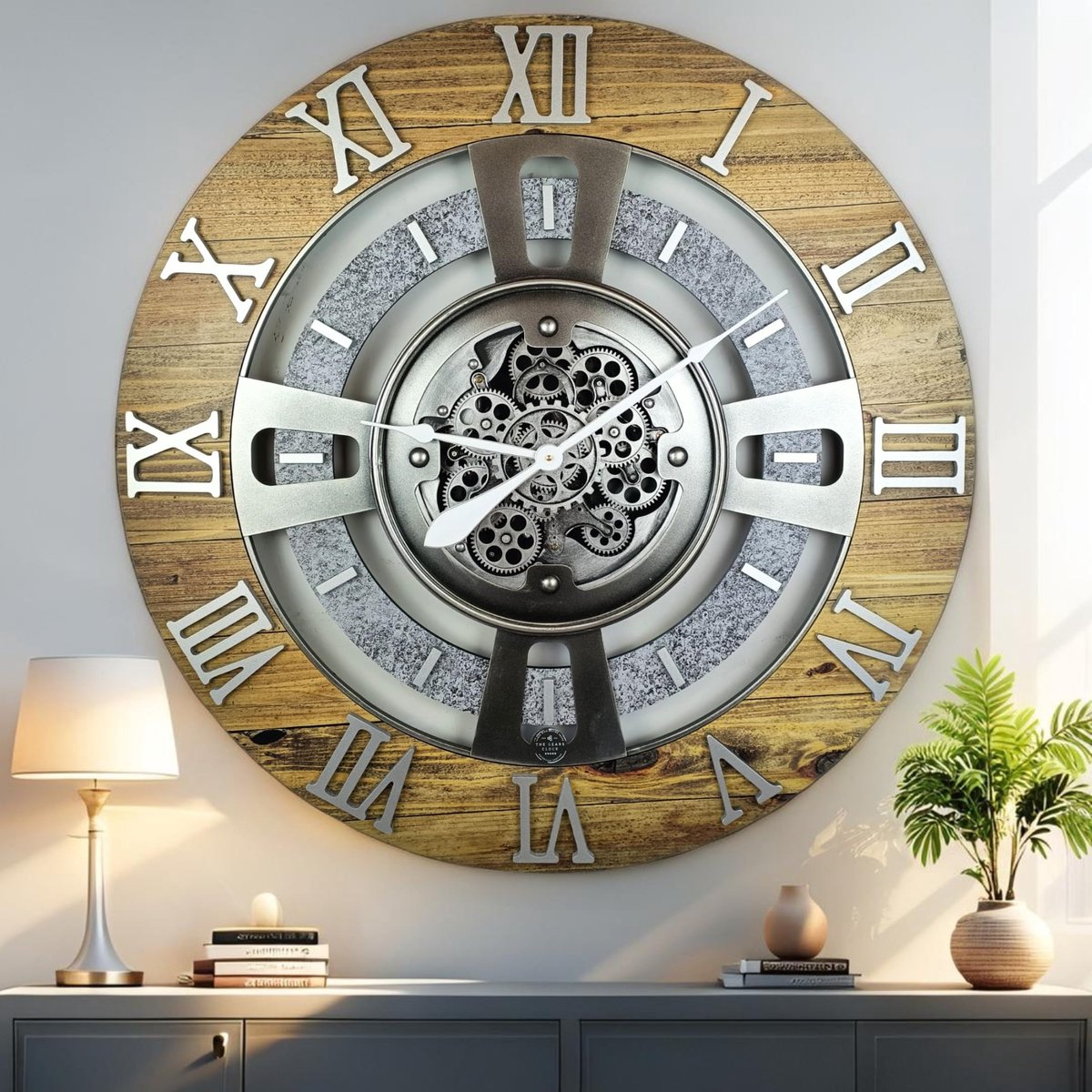 Wandklok Engeland Line (hout en steen, 36 inch (90 cm))