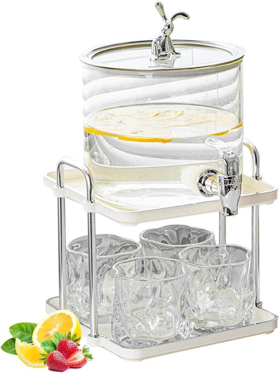 Glazen Drankdispenser - Waterkan met Kraan - Feestjes Organiseren - Inclusief 4 Glazen - 1 Gallon - Transparant