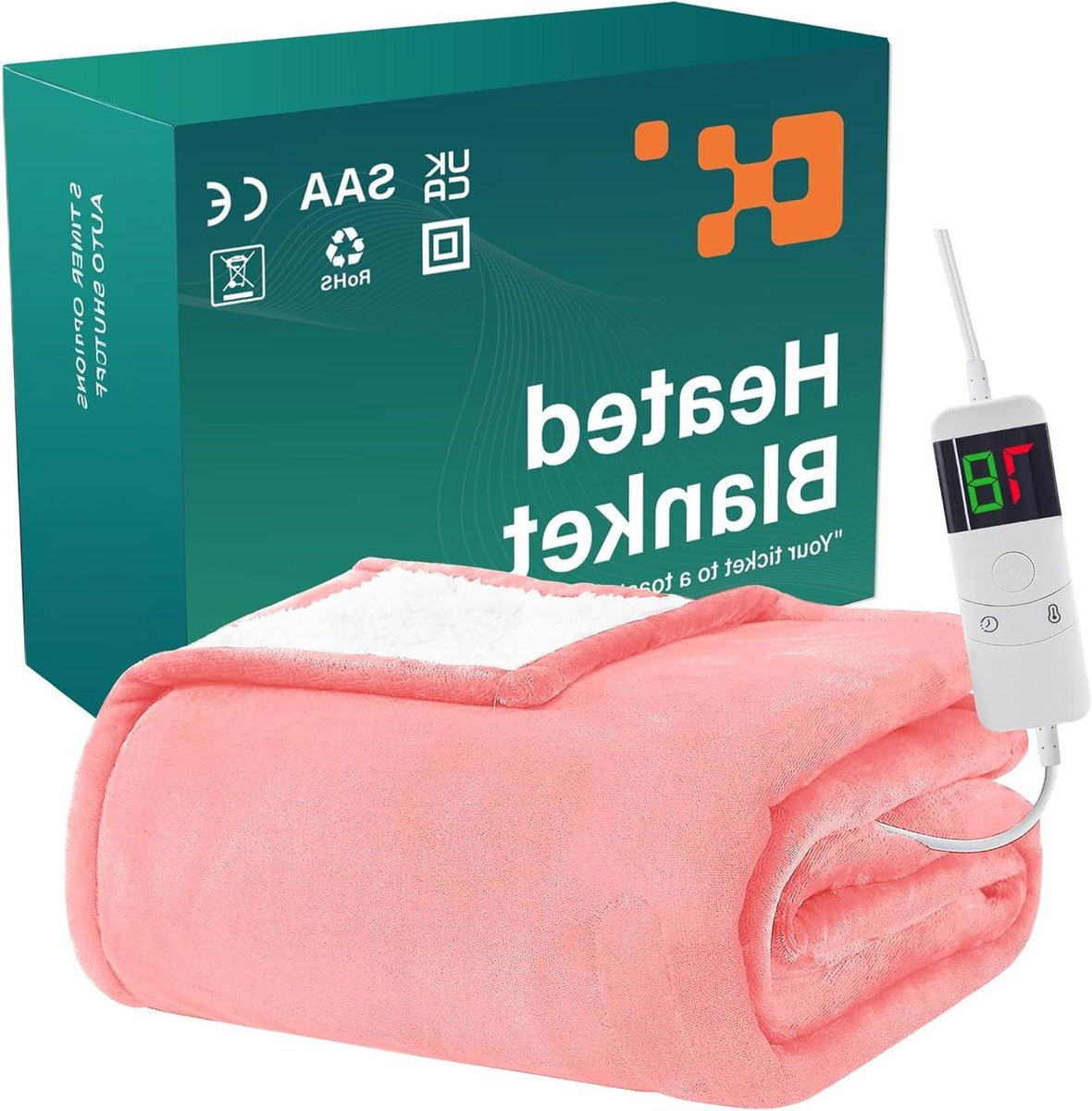 Elektrische Deken - Verwarmde Deken - Gezelligheid en Warmte - 10 Warmtestanden - 130 x 180 cm - Lichtroze