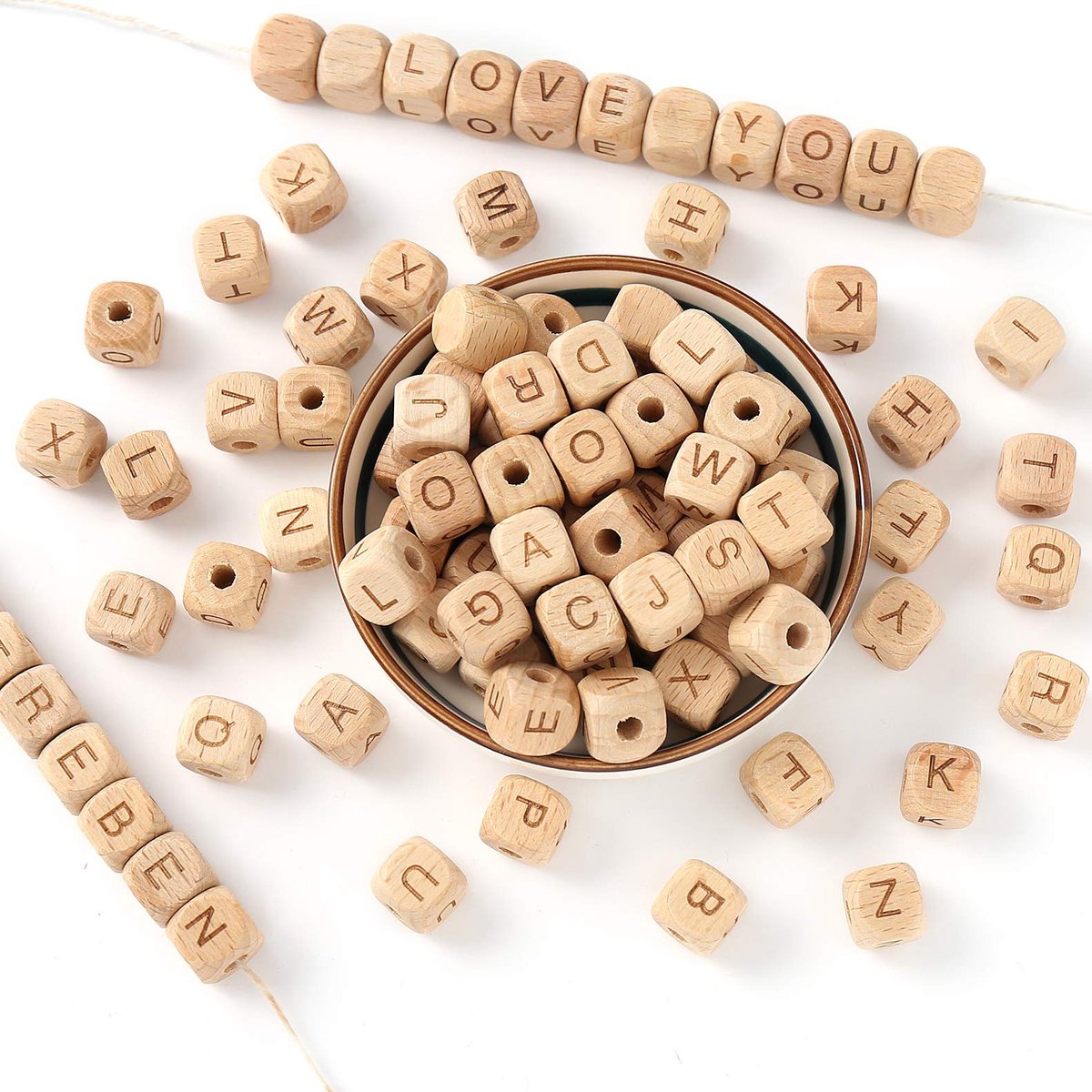 72 stuks houten kralen met letters letterkralen houten kralen blokjes 12mm natuurlijke houten kralen om te knutselen voor handwerk (A)