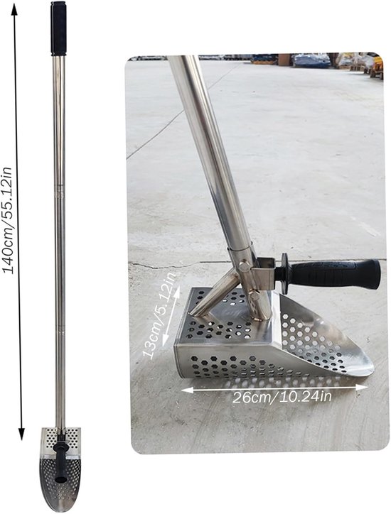 Metaaldetector Schep - Strandschep Zeef - Schatten Vinden - Snelle Zeef - 140 cm - Zilver — afbeelding 5