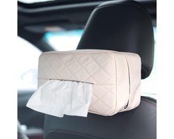 Autostoel Tissuehouder - Verbanddoos Organizer - Auto Interieur Netjes - Waterproof PU Leer - 120 Tissues - Beige
