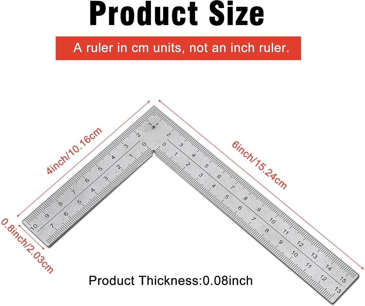 L-vormige liniaal mini meetinstrument 10 cm bij 15 cm vierkante liniaal 90 graden vierkante L linialen framing meetgereedschap voor ingenieurs timmerman, roestvrij staal