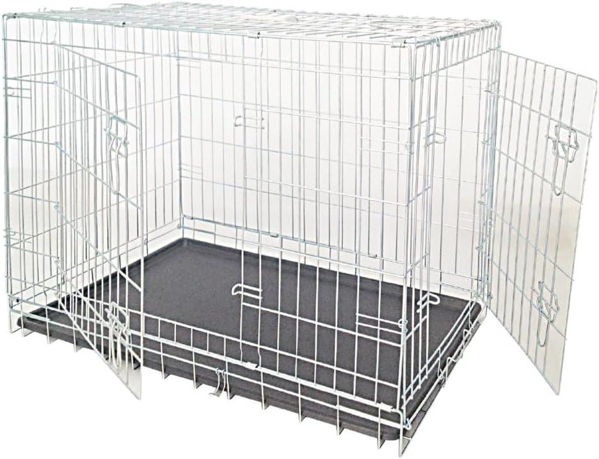 Hondenkooi - Transportkooi Hond - Veilig Vervoeren - Dubbele Deuren - 93 x 62 x 69 cm - Zilverkleurig