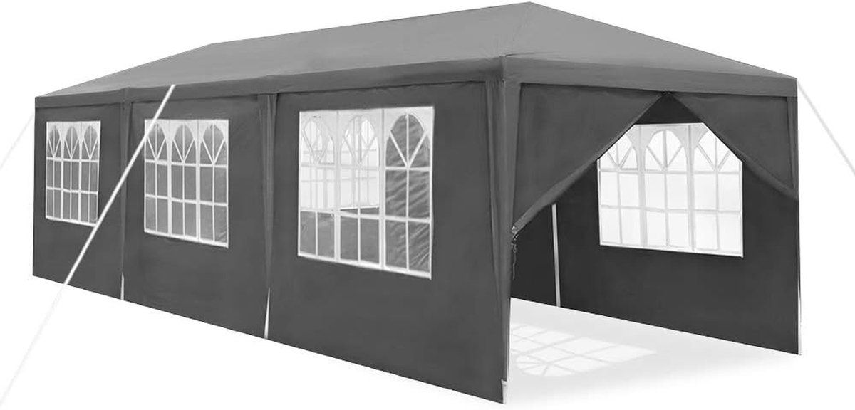 Tuinpaviljoen - Feesttent Paviljoen - Buitenfeesten Organiseren - 8 Afneembare Zijwanden - 3 x 9 m - Donkergrijs