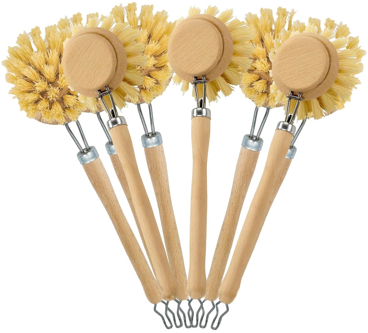 Afwasborstel van beukenhout en vezel, set van 6, hoogwaardige houten borstel voor het afspoelen en reinigen van servies, keukenborstel met verwisselbare koppen, Made in Germany, 100%