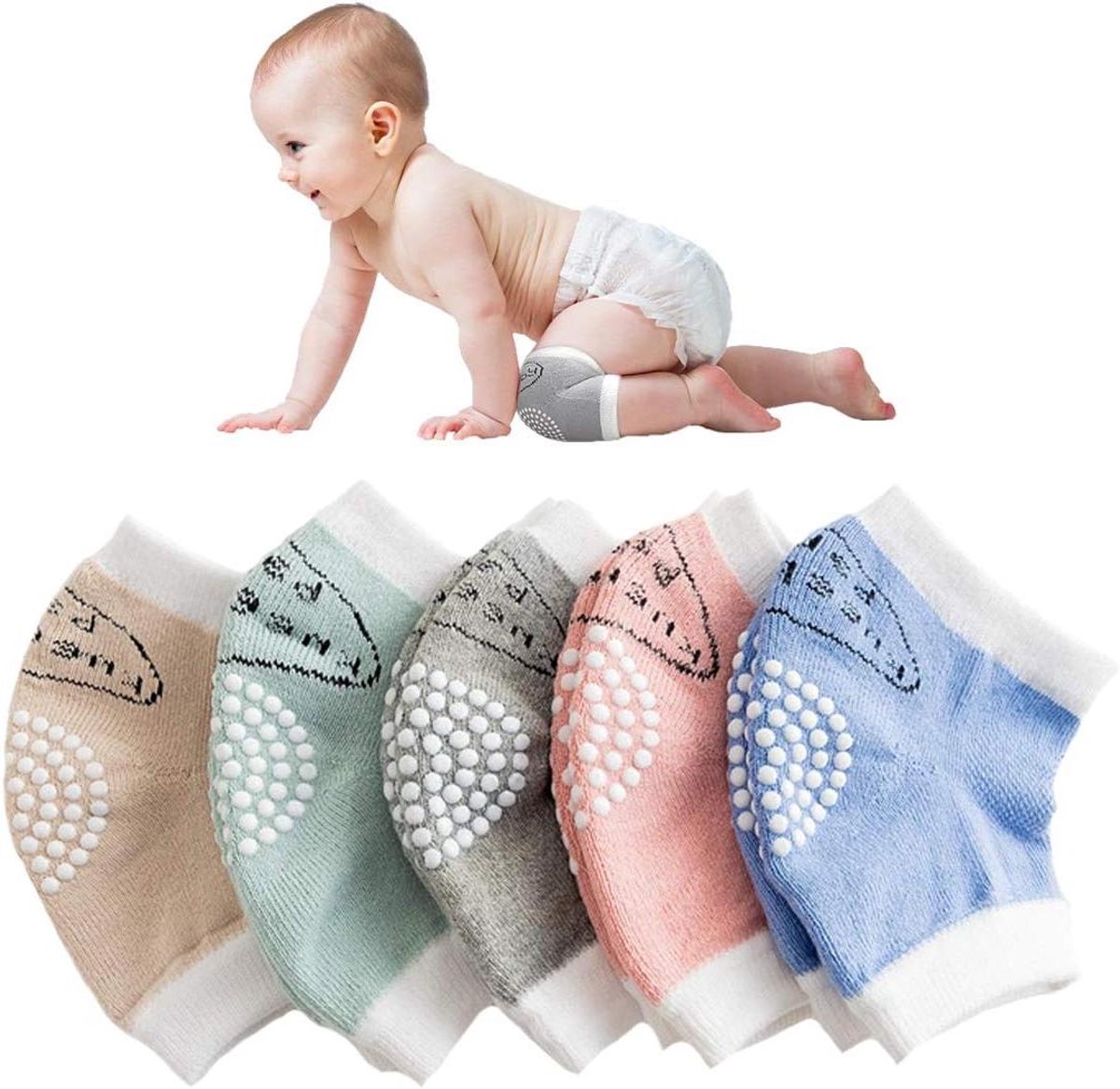 Baby Kniebeschermers - Kruip Beschermers - Baby's Laten Kruipen - Antislip Rubberen Stippen - 12 x 8 cm - Multicolor