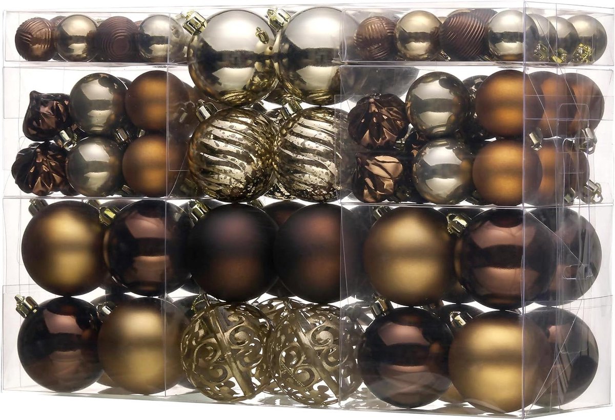 Kerstballen Set - Kerstdecoratie Ballen - Kerstboom Versieren - Origineel Design - 100 stuks - Brons en Goud