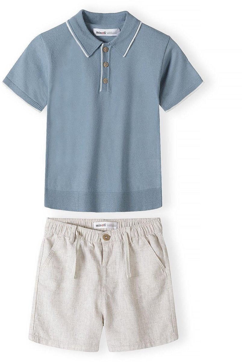 Minoti kleding set jongens polo en linnen short - katoen - lichtblauw