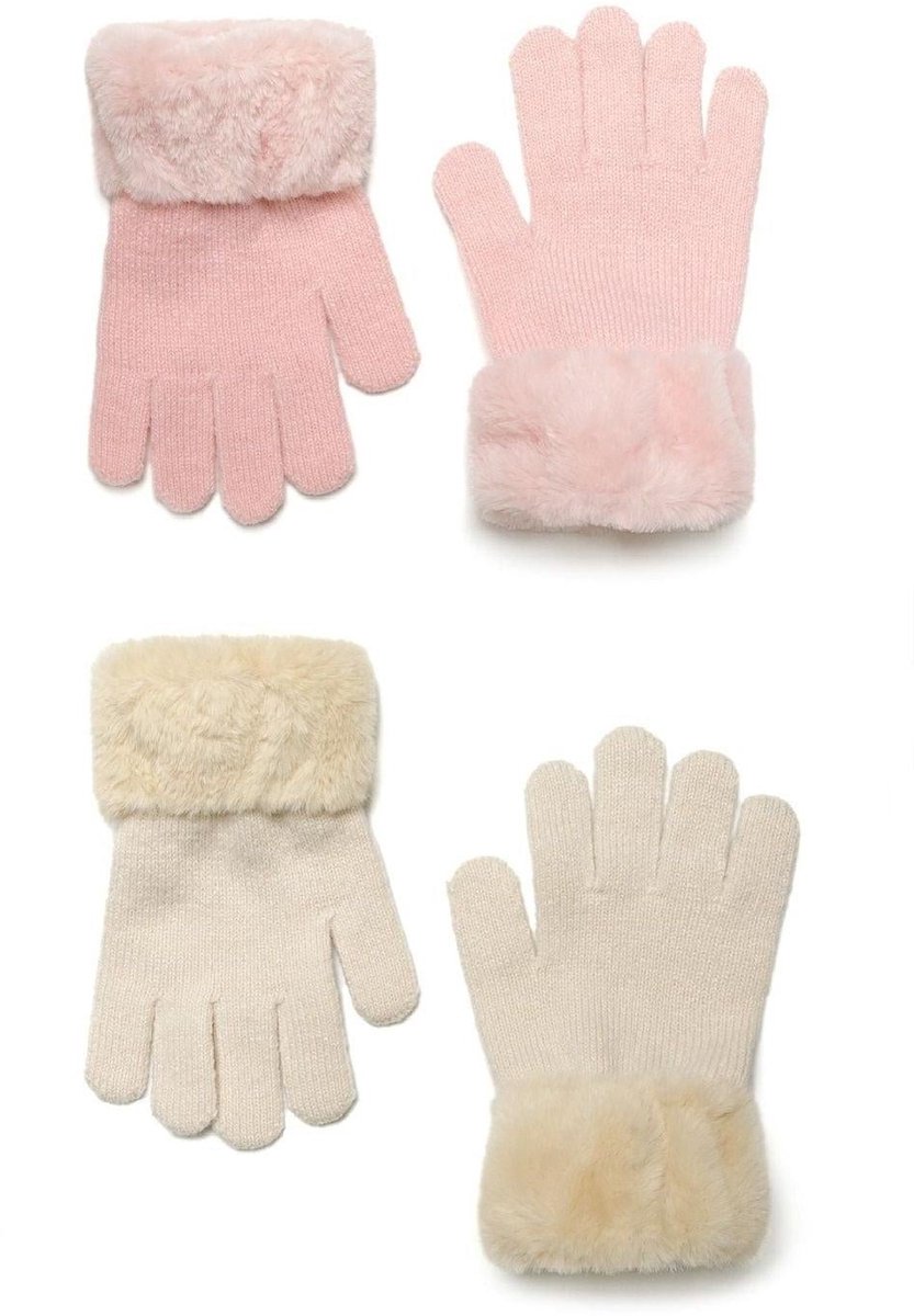Minoti gebreide handschoenen meisjes - nepbont 2-pack