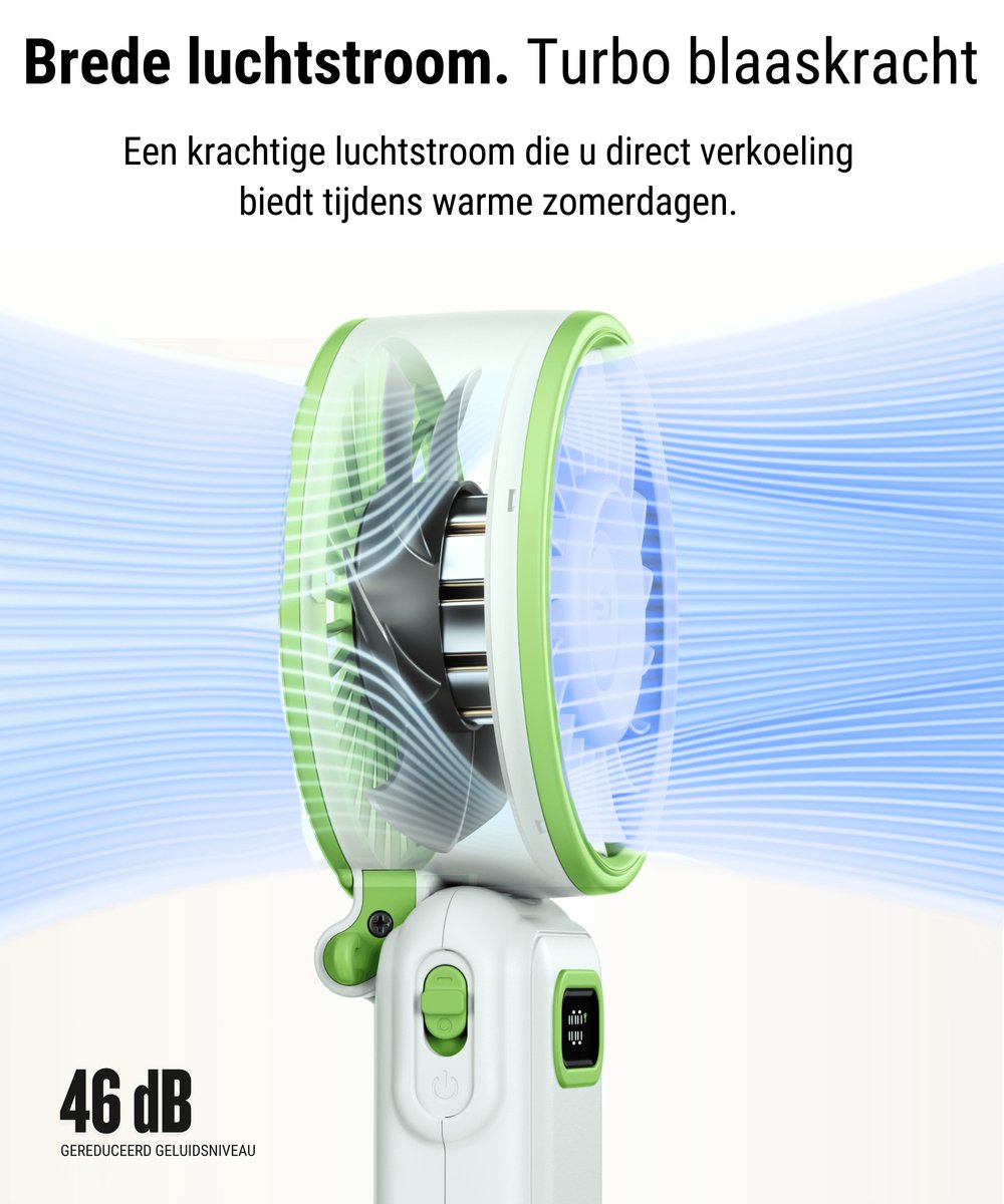 Diveblues® AIR 100 - Handventilator Oplaadbaar – Turbo Luchtstroom - 100 Snelheden – LED Display – Tot 12 uur gebruik - Koelt écht — afbeelding 2