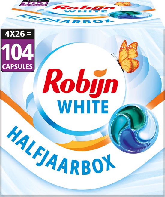Robijn Wasmiddel - 4-in-1 Wascapsules - Stralend Wit - 4 x 26 stuks - 104 Wasbeurten - Voordeelverpakking