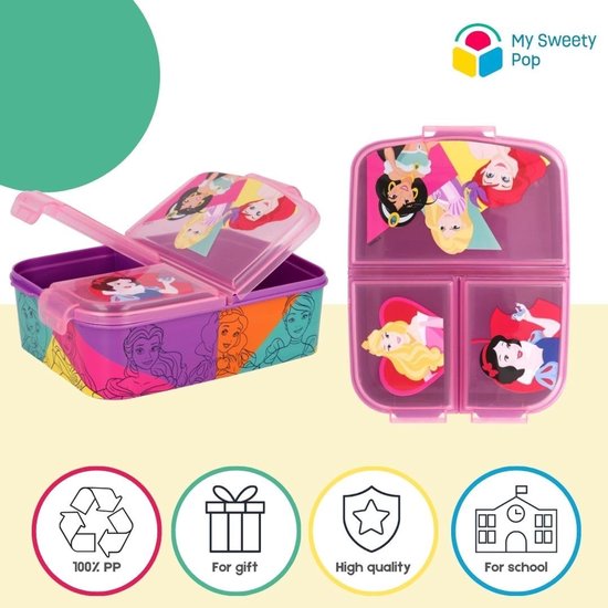 Kinderlunchbox met 3 compartimenten - luchtdichte lunchbox voor school en vakantie - meisjes ontwerp — afbeelding 4