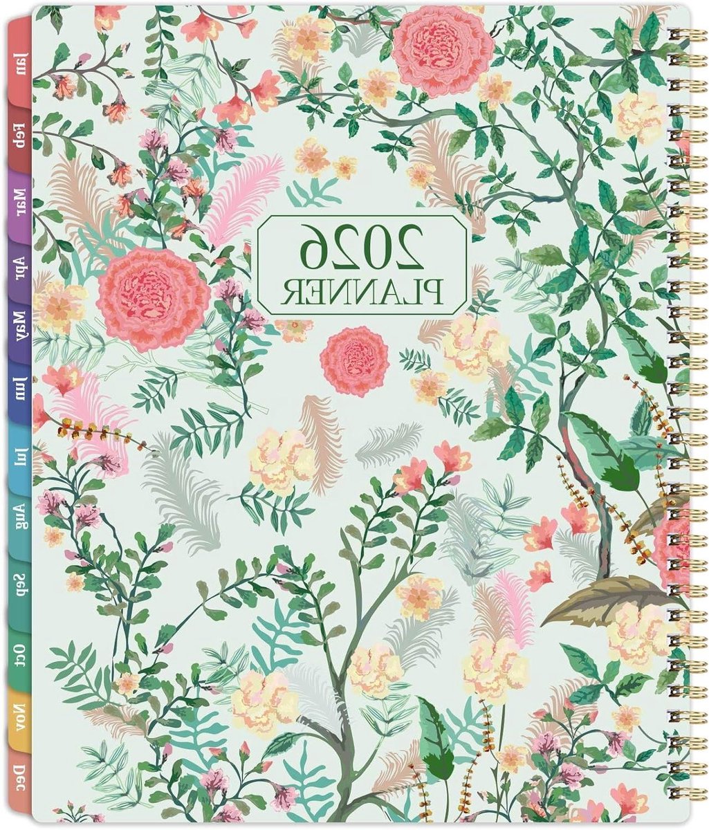 Planner 2025-2026 - Academische planner - Afspraken plannen - Maandelijkse tabbladen - 9 x 11 inch - Bloemen Roze Groen