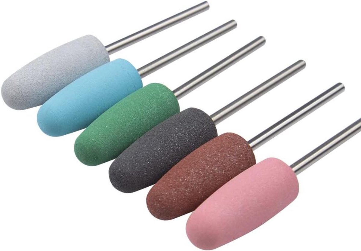 Nagelfrees siliconen - Nagelvijlen polijsten - Nagels verzorgen - 6 verschillende korrels - 3/32 inch schacht - Multi-color