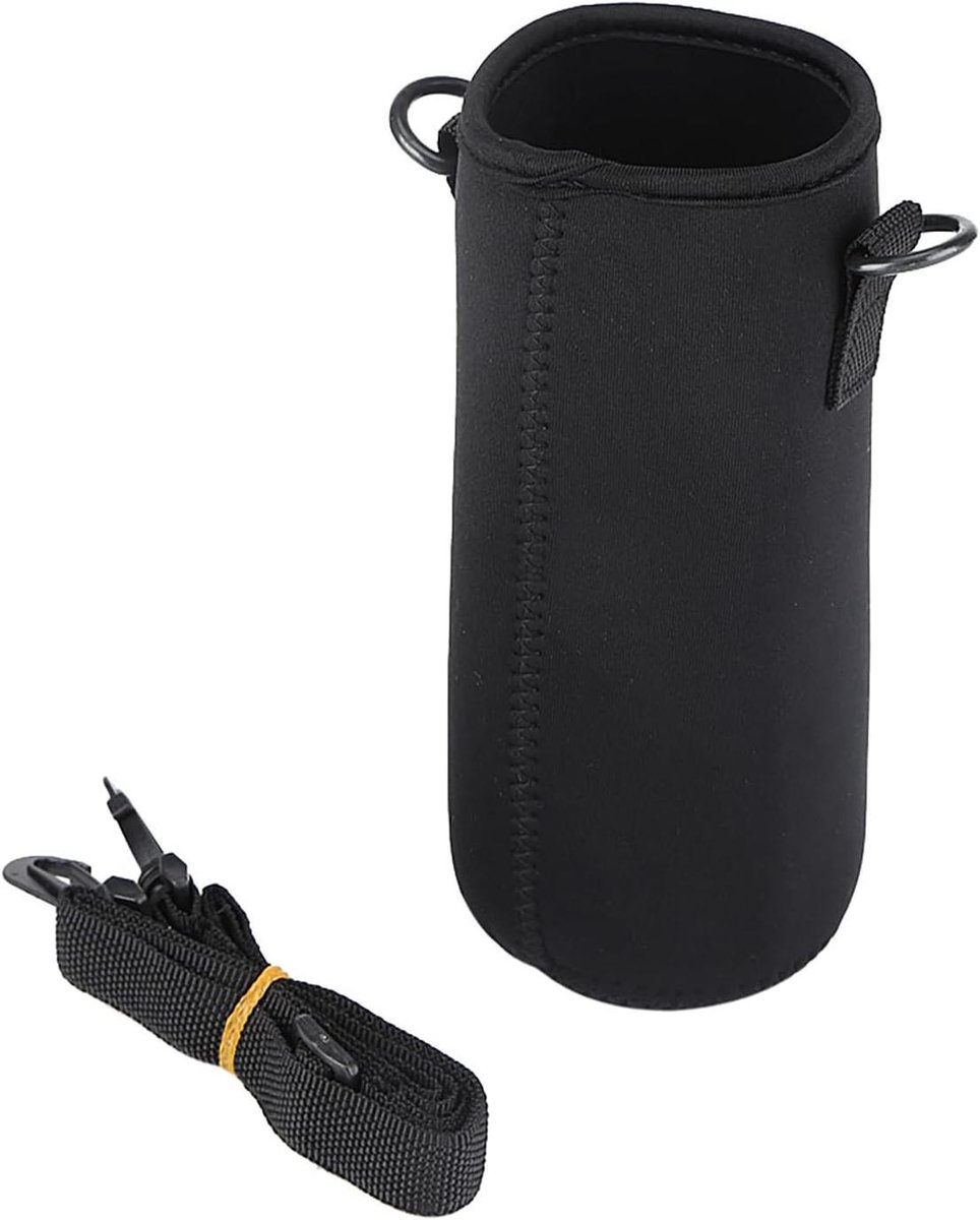 Fleshouder Tas - Flesdrager Neopreen - Sport en Wandelen - Verstelbare Draagband - 10x10x26 cm - Zwart