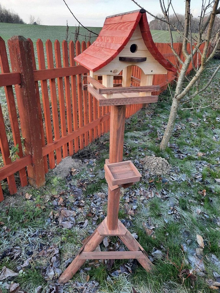 Vogelhuisje met Voederhuis - Voederhuis Tuin - Wilde Vogels Voeren - Onbehandeld Hout - 34 x 26 x 32 cm