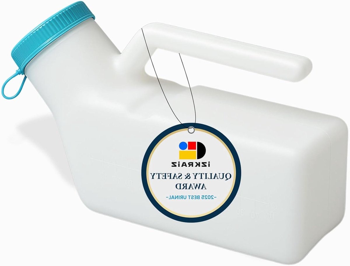 Urinoirfles Heren - Draagbare Urinefles - Noodoplossing Onderweg - Glow-in-the-Dark Deksel - 1000 ml - Wit