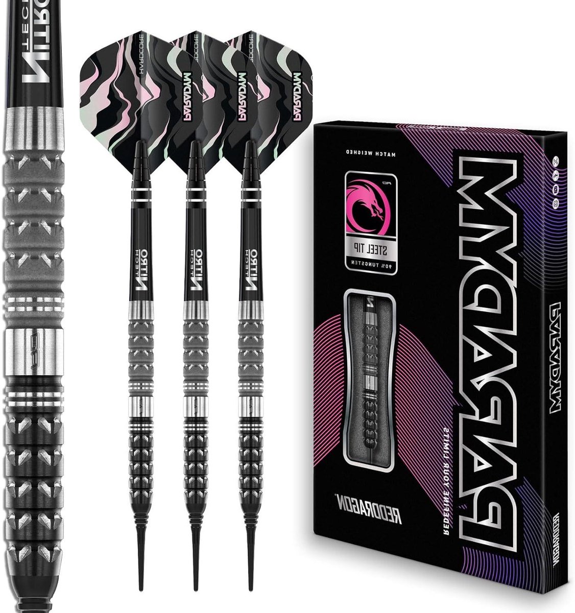 Soft tip darts - Dartpijlen Tungsten darts - Precisie gooien - Sabre Grip technologie - 18 gram - Zwart & Grijs