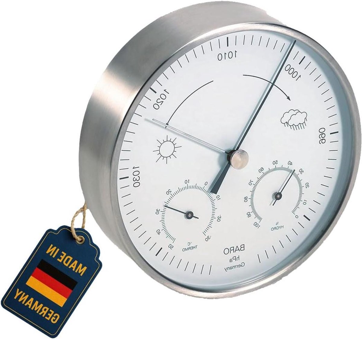Analoog Weerstation - Barometer Thermometer Hygrometer - Lokale Weersvoorspelling - Gemaakt in Duitsland - 16 x 16 x 4.6 cm