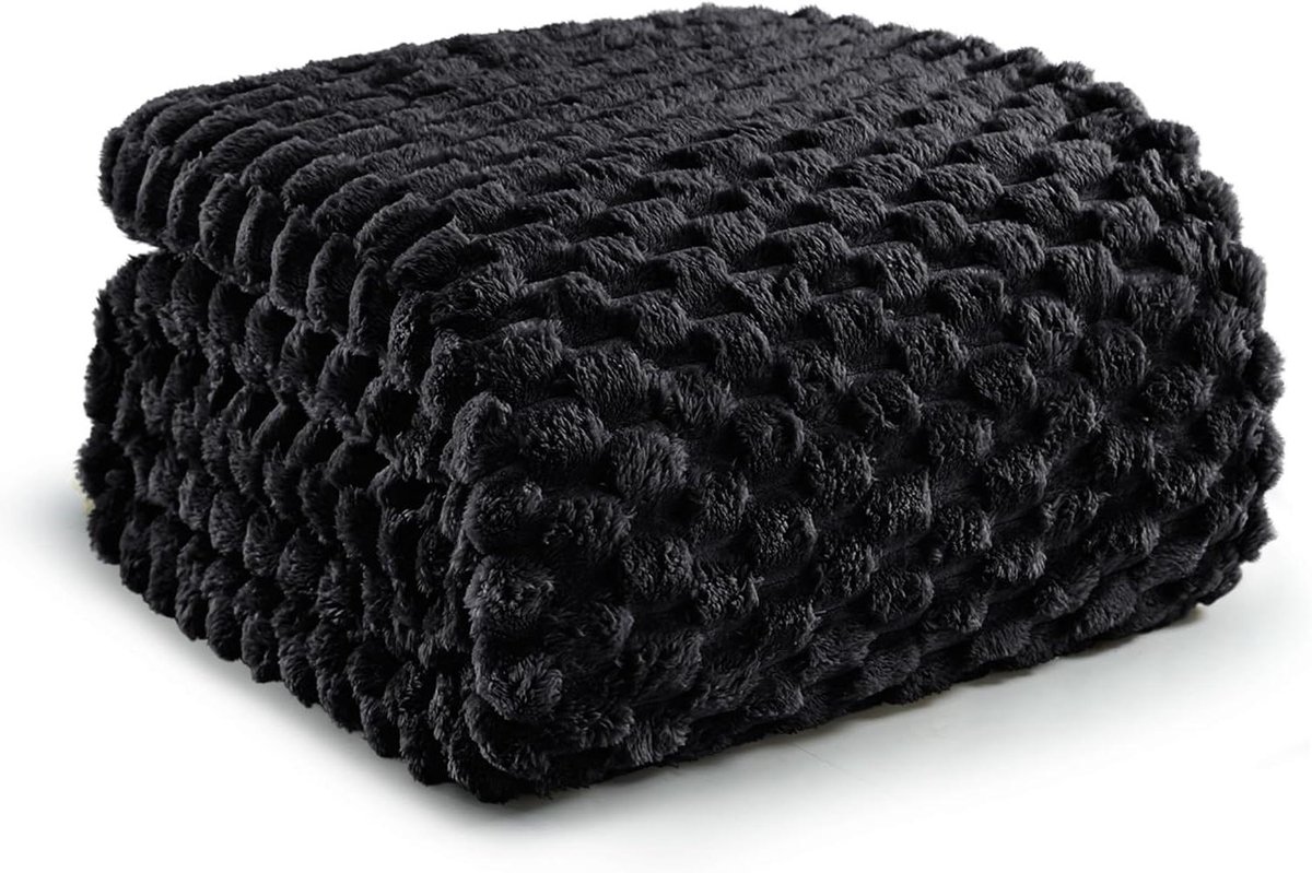 Fleece Deken - Sprei Plaid - Gezelligheid Thuis - Stijlvol Jacquard Patroon - 228 x 228 cm - Zwart
