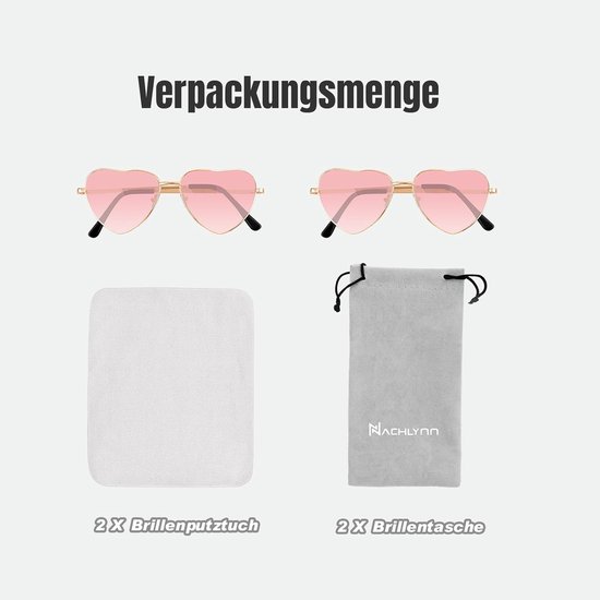 2 Stuks Hartvormige Zonnebril - Hippie Glamour Stijl voor Dames en Heren - UV400 Bescherming — afbeelding 3