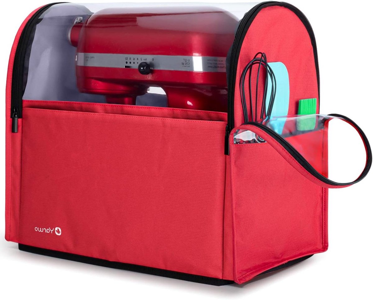 Mixer Stofhoes - Keukenmachinehoes Beschermhoes - Keuken Organisatie - Met Opbergvakken - 39.4 x 24.1 x 40.6 cm - Rood
