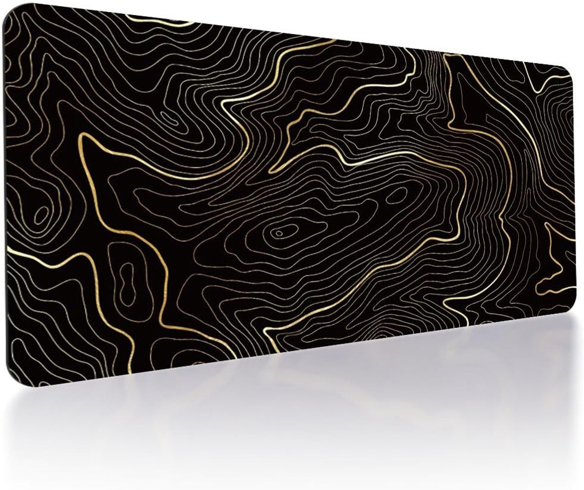 Grote gaming-muismat met antislip basis, zwart en goud, ideaal voor toetsenbord en muis, 800 x 400 mm, perfect voor computer, laptop en kantoorgebruik