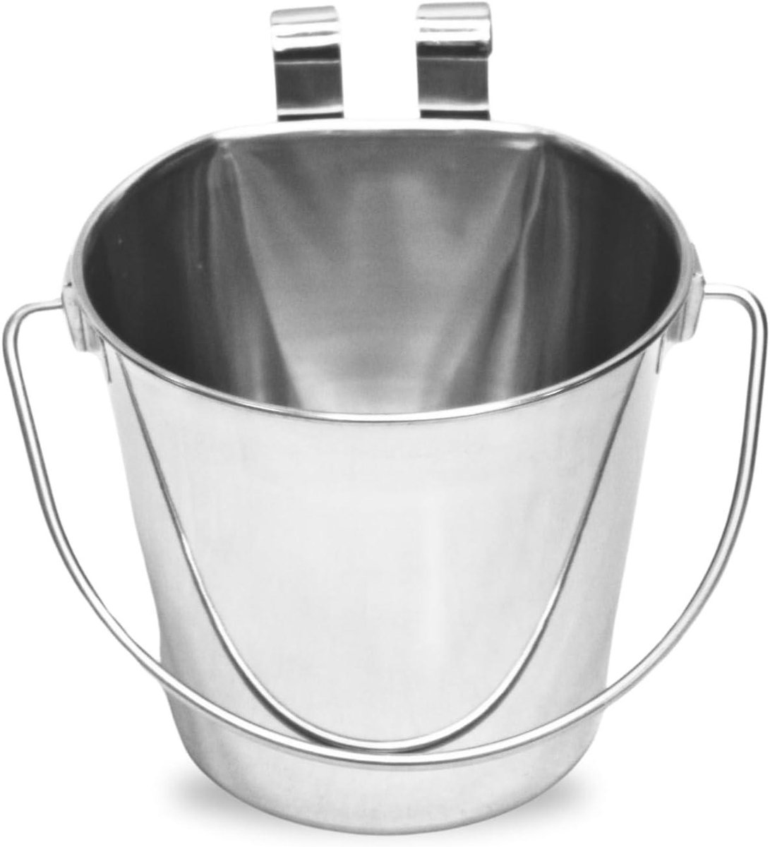 Wateremmer RVS - Voerbak Drinkbak - Paarden Voeren - Dubbele Ophanghaken - 2 Liter - Zilver