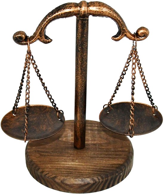 Vintage stijl metalen justitie weegschalen sieraden display, Weegschaal lade cosmetische organisator, sieraden opslag, unieke middenstuk standaard met houten basis ¨C brons van vintage — afbeelding 2