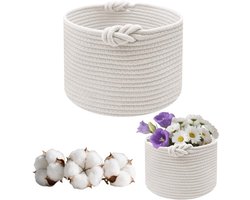 Braadmand voor opbergen van kleding - kleine gevlochten opbergmand - wasmand rond - katoenen mand voor badkamer en speelgoed - d 24 × h 18 cm (wit)