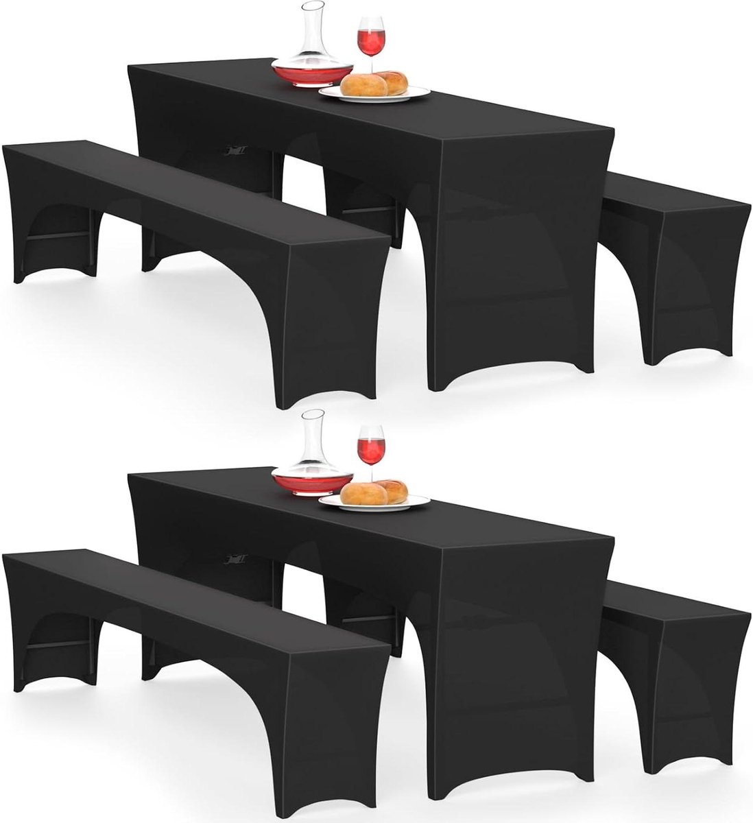 Bier tafelhoezen Set - Tentbankhoezen Tafelkleed - Feestelijke Decoratie - Zeer Elastische Stof - 220x50cm - Zwart