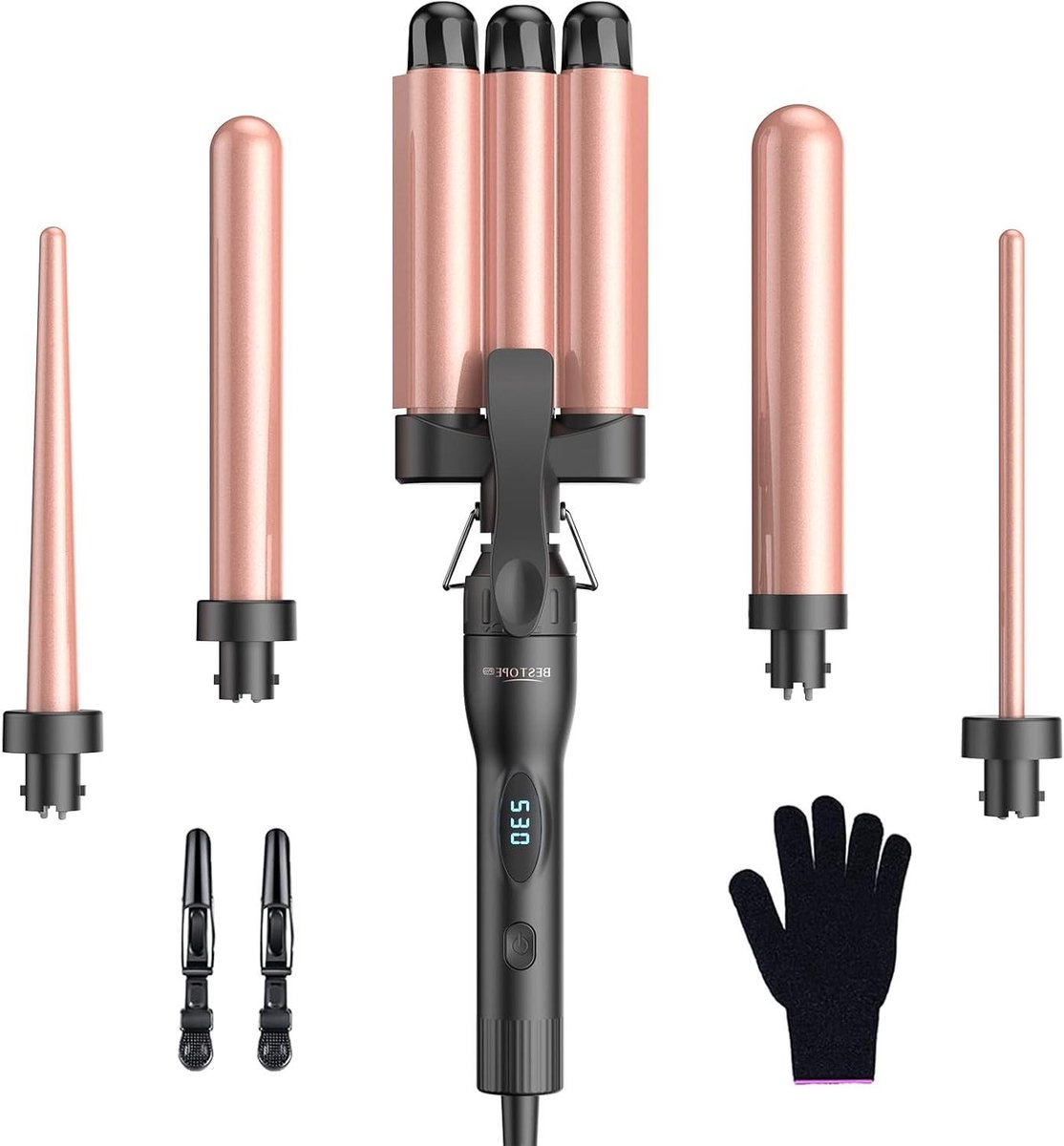 Krultangset - Haarstyler Krulapparaat - Haar Stylen - 5-in-1 Verwisselbare Vaten - LED Display - Zwart