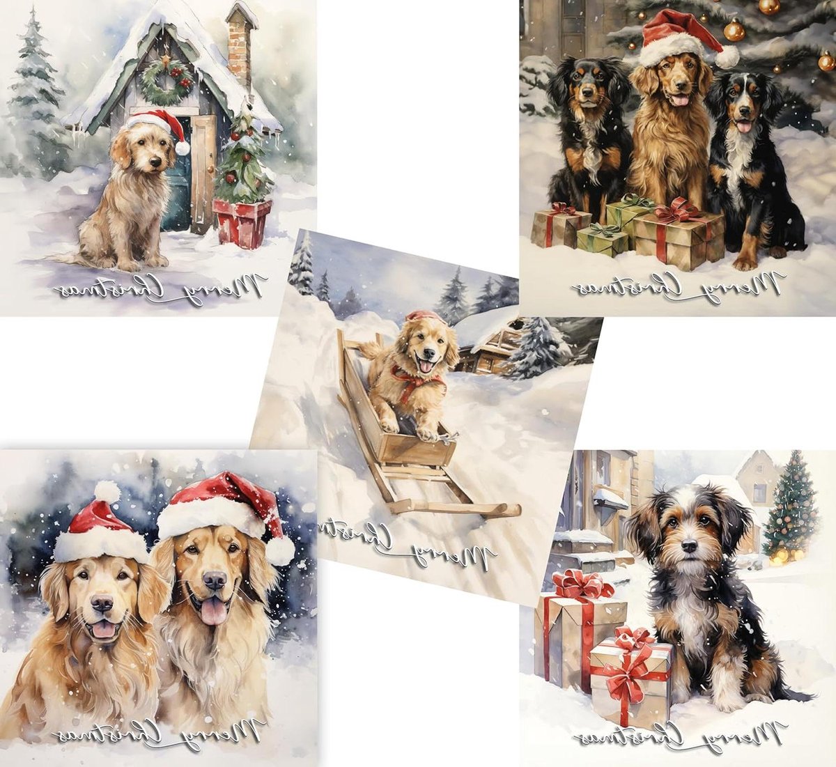 Kerstkaarten Pakket - Kaarten met Honden - Fijne Feestdagen Wensen - Milieuvriendelijk Geproduceerd - 10 Stuks 15cm - Meerdere Kleuren