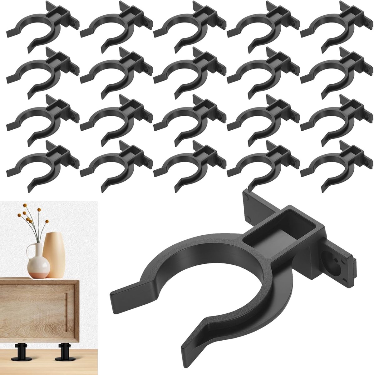 20 stuks zwaar uitgevoerde keukenplintclips en beugels, zwarte plastic keukenkickboardclips voor keuken met bevestigingsbeugel, veilige kickboardinstallatie (32-36 mm), met schroeven
