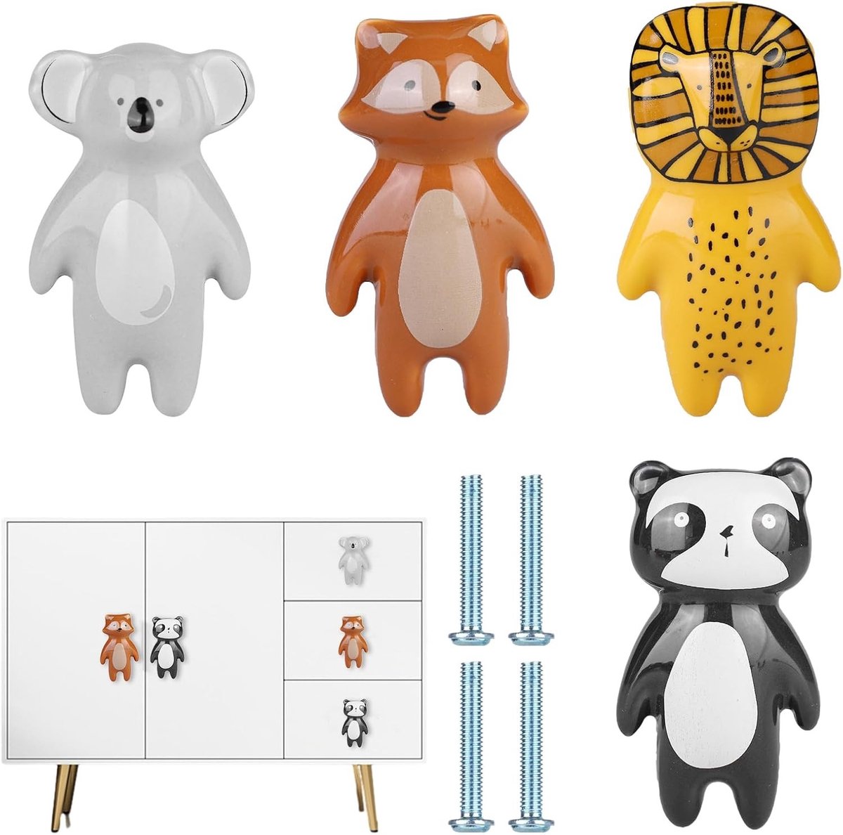 Dierenvormige Kastknoppen, 4 Stuks Keramische Handgrepen voor Lades, Schattige Decoratie voor Kinderkamers en Keuken