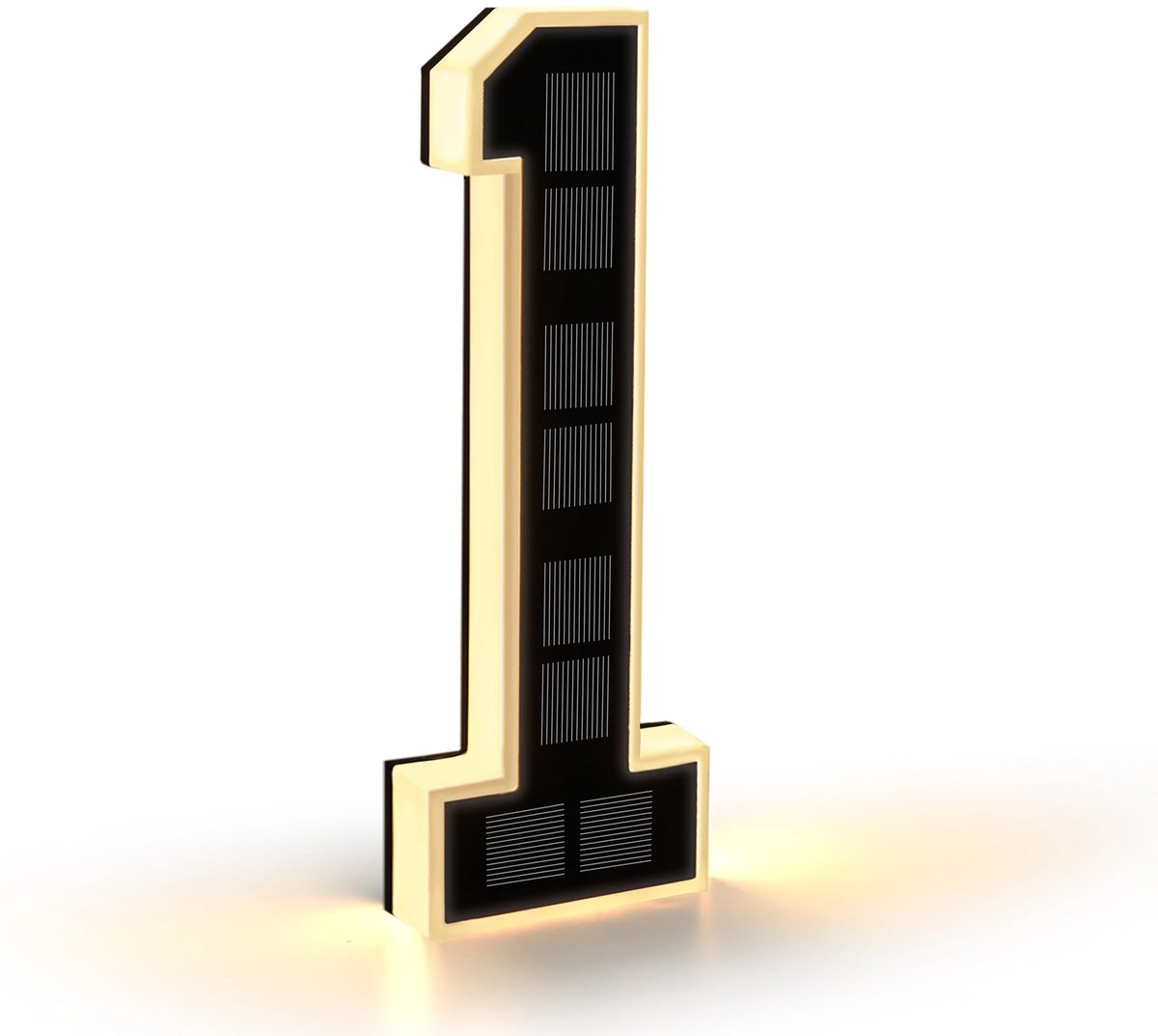 Huisnummer Verlicht voor Buiten Waterdicht, Verlicht Huisnummerbord Solar, Huisnummer Licht Zwart Groot (Numeriek 1, Hoogte 23 cm)