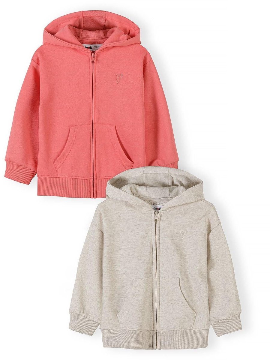 Minoti hoodie meisjes 2-pack met rits en capuchon - katoen - koraal