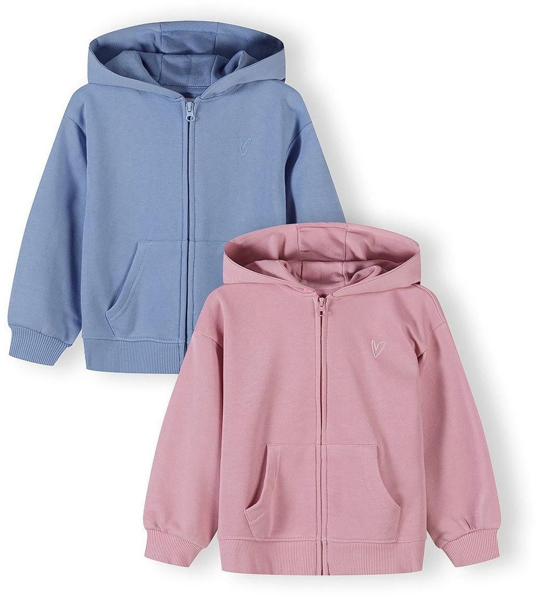 Minoti Hoodie meisjes 2-pack met rits - katoen - lichtroze